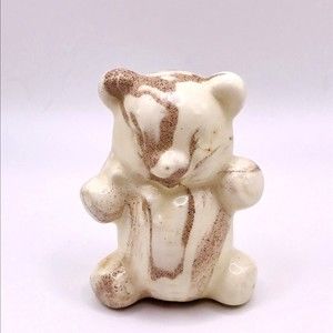St. Helen's Ash Ware White Teddy Bear with Bow Ceramic Figurine 2 1/2" Marked